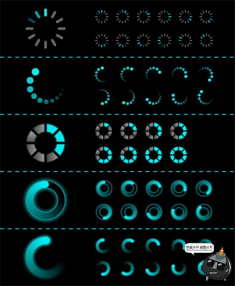 图片[7]-科技风圆形Loading加载进度条UI界面图标参考装饰元素AI矢量素材-设计猿