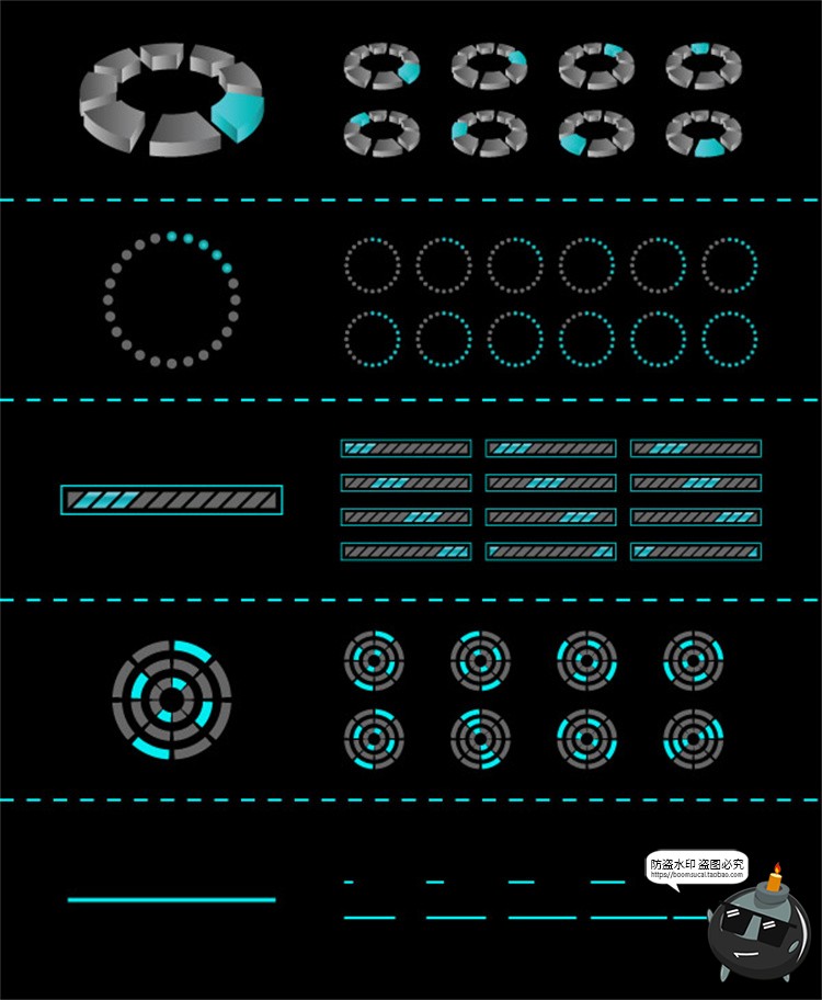 图片[10]-科技风圆形Loading加载进度条UI界面图标参考装饰元素AI矢量素材-设计猿