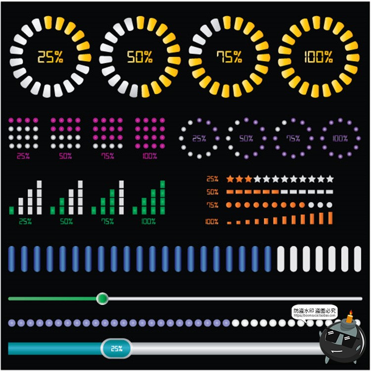图片[11]-科技风圆形Loading加载进度条UI界面图标参考装饰元素AI矢量素材-设计猿
