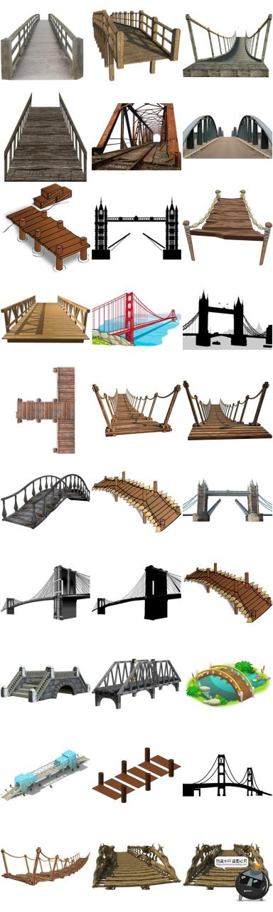 图片[1]-木桥栈桥吊桥木拱桥透明底图片场景后期合成装饰元素PNG免抠素材-设计猿