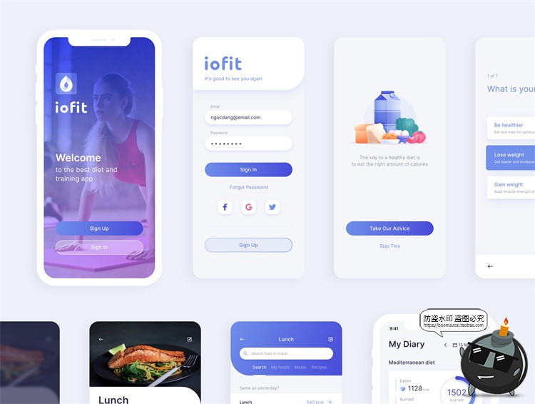 图片[2]-健康生活饮食规划APP UI界面数据可视化健身锻炼PSD分层PS素材-设计猿