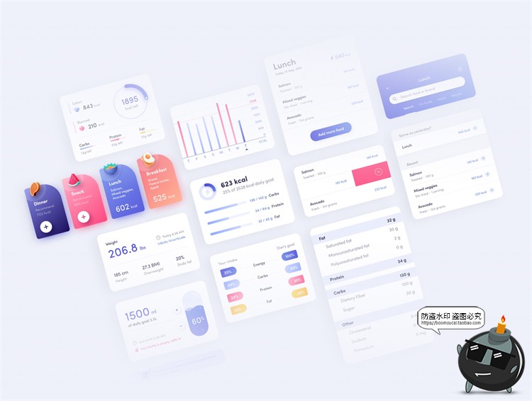 图片[6]-健康生活饮食规划APP UI界面数据可视化健身锻炼PSD分层PS素材-设计猿