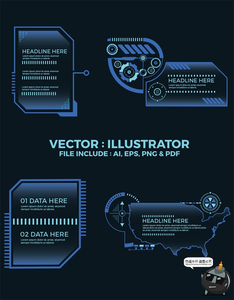图片[1]-科技HUD科幻电子仪表盘未来技术显示全息信息边框AI矢量图素材-设计猿