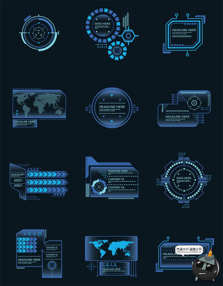 图片[3]-科技HUD科幻电子仪表盘未来技术显示全息信息边框AI矢量图素材-设计猿