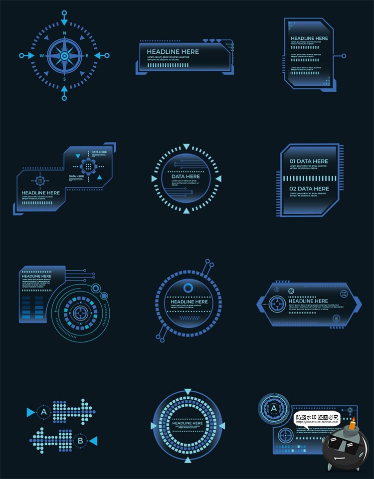 图片[4]-科技HUD科幻电子仪表盘未来技术显示全息信息边框AI矢量图素材-设计猿