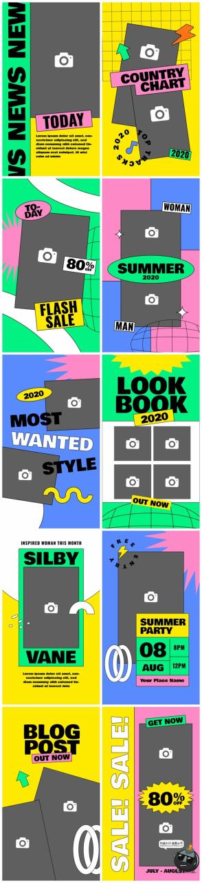 图片[5]-复古多色对比撞色孟菲斯音乐时尚图文排版故事AI矢量PSD模板素材-设计猿