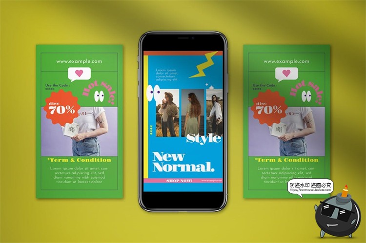 图片[2]-复古撞色时尚蒸汽波风海报图文排版文案框架PSD模板AI矢量素材-设计猿