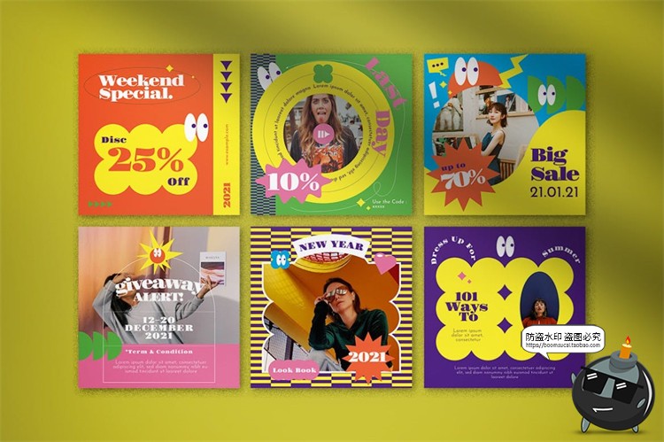 图片[3]-复古撞色时尚蒸汽波风海报图文排版文案框架PSD模板AI矢量素材-设计猿