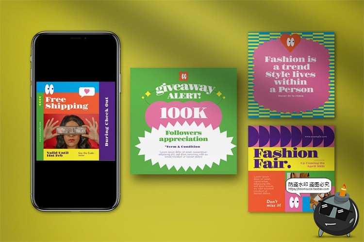 图片[4]-复古撞色时尚蒸汽波风海报图文排版文案框架PSD模板AI矢量素材-设计猿