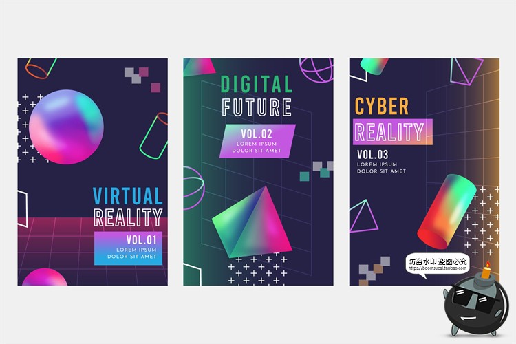 图片[9]-潮流赛博朋克创意炫酷抽象未来科技全息渐变海报模板AI矢量素材-设计猿