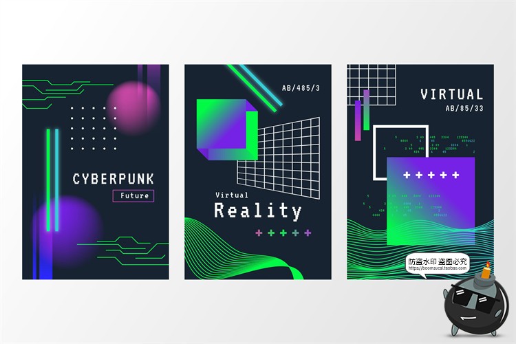 图片[12]-潮流赛博朋克创意炫酷抽象未来科技全息渐变海报模板AI矢量素材-设计猿