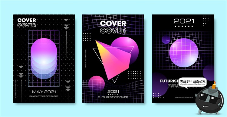 图片[15]-潮流赛博朋克创意炫酷抽象未来科技全息渐变海报模板AI矢量素材-设计猿