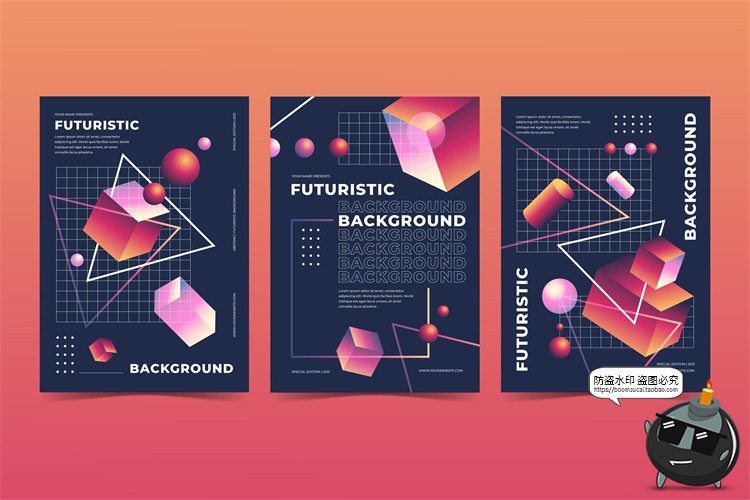 图片[29]-潮流赛博朋克创意炫酷抽象未来科技全息渐变海报模板AI矢量素材-设计猿