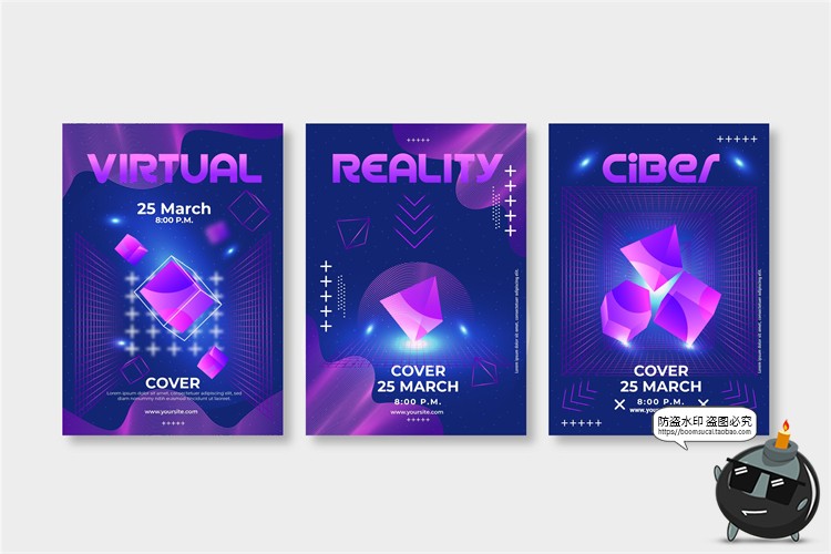 图片[38]-潮流赛博朋克创意炫酷抽象未来科技全息渐变海报模板AI矢量素材-设计猿