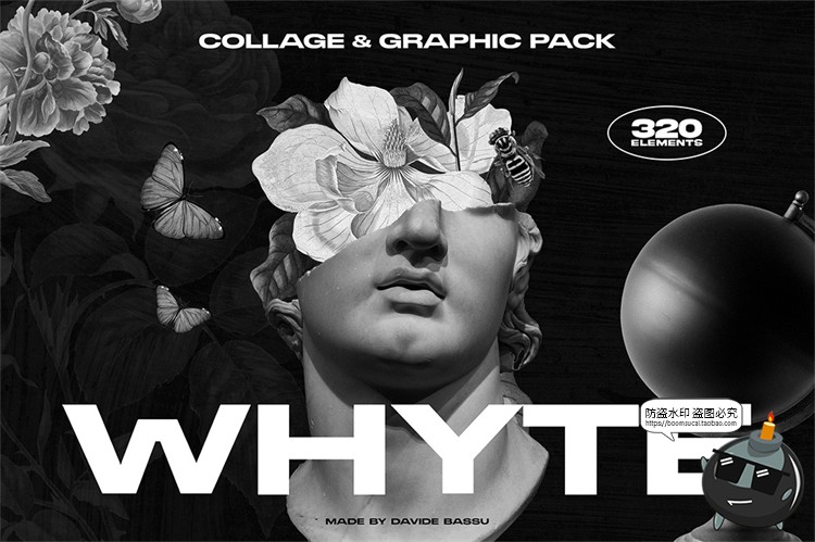 图片[1]-新复古黑白抽象酸性石膏艺术雕塑动物花卉PNG透明免抠剪贴画素材-设计猿