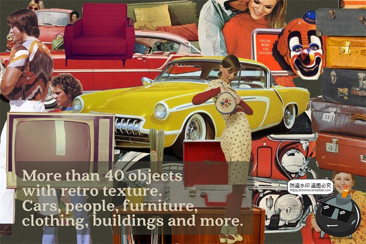 图片[4]-80年代感超复古半调剪贴画镭射底纹莫兰迪色拼贴PNG元素免抠素材-设计猿