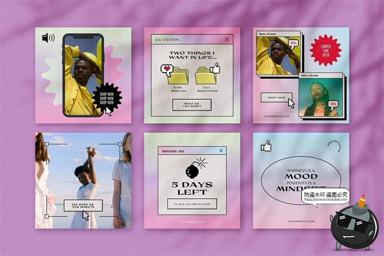 图片[4]-复古美学多彩渐变提示窗口风像素纹理电脑风排版模板AI矢量素材-设计猿