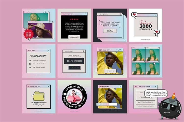 图片[6]-复古美学多彩渐变提示窗口风像素纹理电脑风排版模板AI矢量素材-设计猿