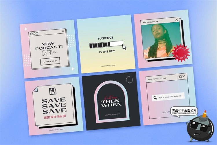 图片[10]-复古美学多彩渐变提示窗口风像素纹理电脑风排版模板AI矢量素材-设计猿