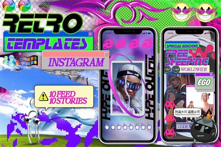 图片[1]-复古像素风窗口自媒体广告元素贴纸图文排版PSD模板PNG元素素材-设计猿