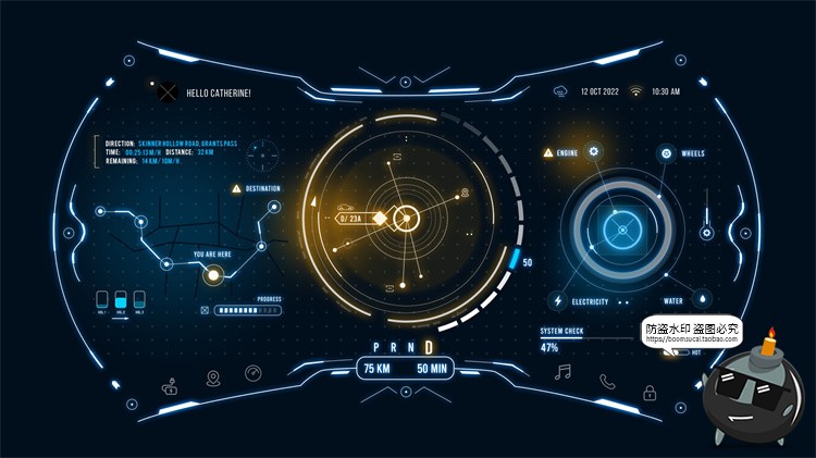 图片[2]-新能源智能汽车自动驾驶仪表盘屏幕HUD概念车机UI组件PSD模版素材-设计猿