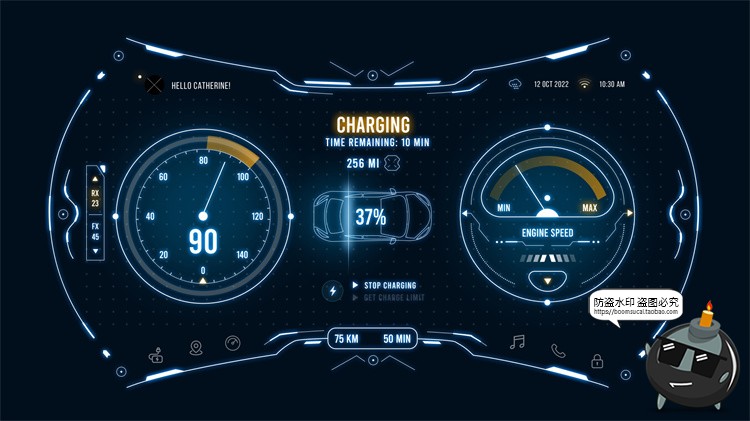 图片[3]-新能源智能汽车自动驾驶仪表盘屏幕HUD概念车机UI组件PSD模版素材-设计猿