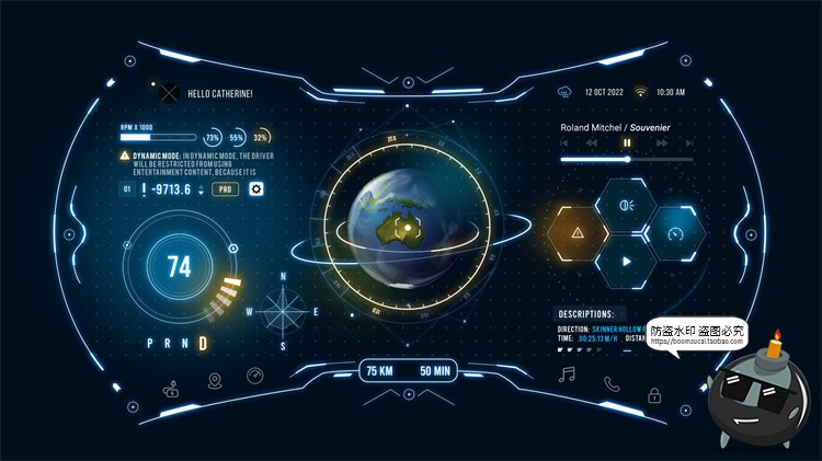 图片[4]-新能源智能汽车自动驾驶仪表盘屏幕HUD概念车机UI组件PSD模版素材-设计猿