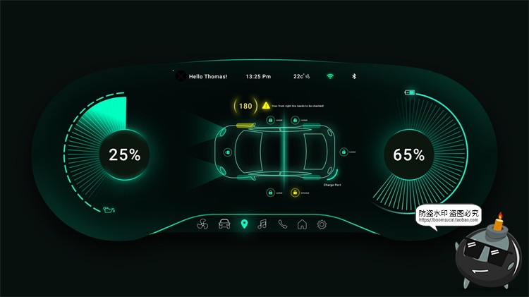图片[5]-新能源智能汽车自动驾驶仪表盘屏幕HUD概念车机UI组件PSD模版素材-设计猿