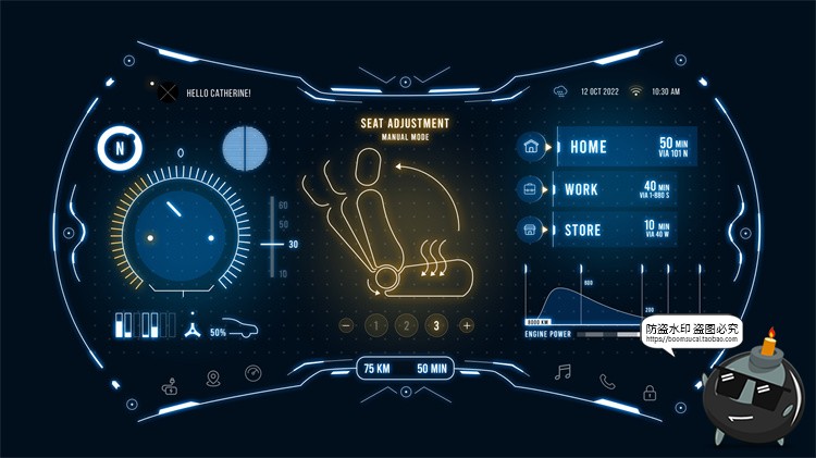 图片[6]-新能源智能汽车自动驾驶仪表盘屏幕HUD概念车机UI组件PSD模版素材-设计猿