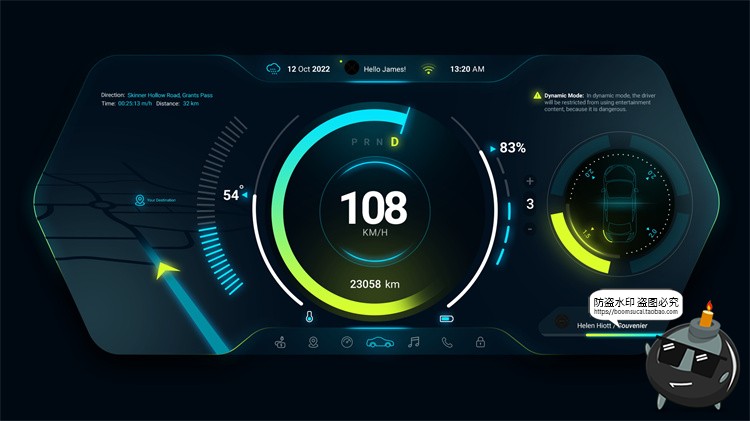 图片[11]-新能源智能汽车自动驾驶仪表盘屏幕HUD概念车机UI组件PSD模版素材-设计猿