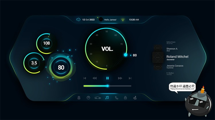 图片[14]-新能源智能汽车自动驾驶仪表盘屏幕HUD概念车机UI组件PSD模版素材-设计猿