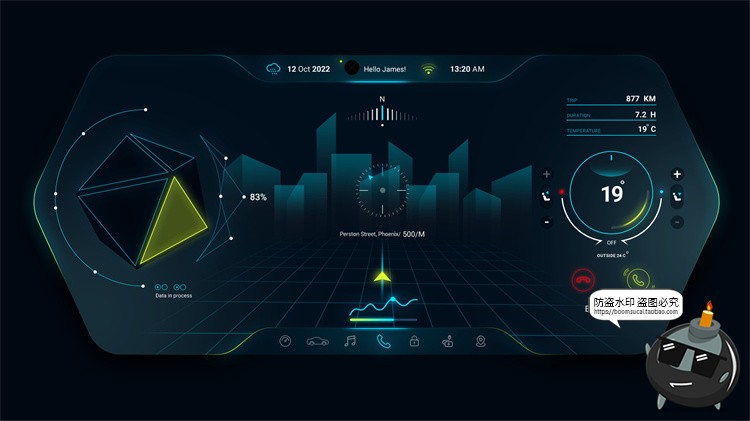图片[15]-新能源智能汽车自动驾驶仪表盘屏幕HUD概念车机UI组件PSD模版素材-设计猿