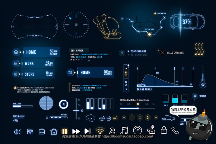 图片[20]-新能源智能汽车自动驾驶仪表盘屏幕HUD概念车机UI组件PSD模版素材-设计猿