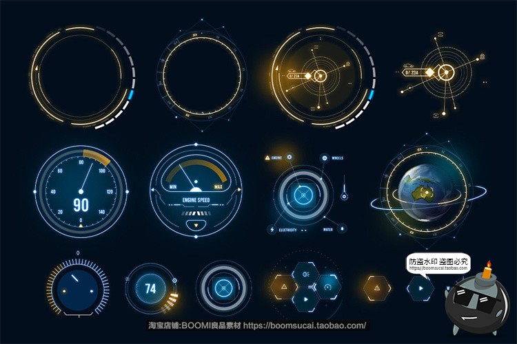 图片[21]-新能源智能汽车自动驾驶仪表盘屏幕HUD概念车机UI组件PSD模版素材-设计猿