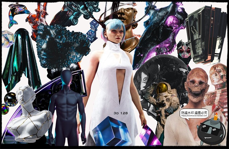 图片[6]-复古赛博朋克未来机能拼贴艺术人物酸性图形元素剪贴画PNG素材-设计猿