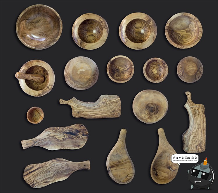 图片[3]-木制餐具厨具植物食物蔬菜锅碗刀叉场景PSD模板装饰元素PS素材-设计猿