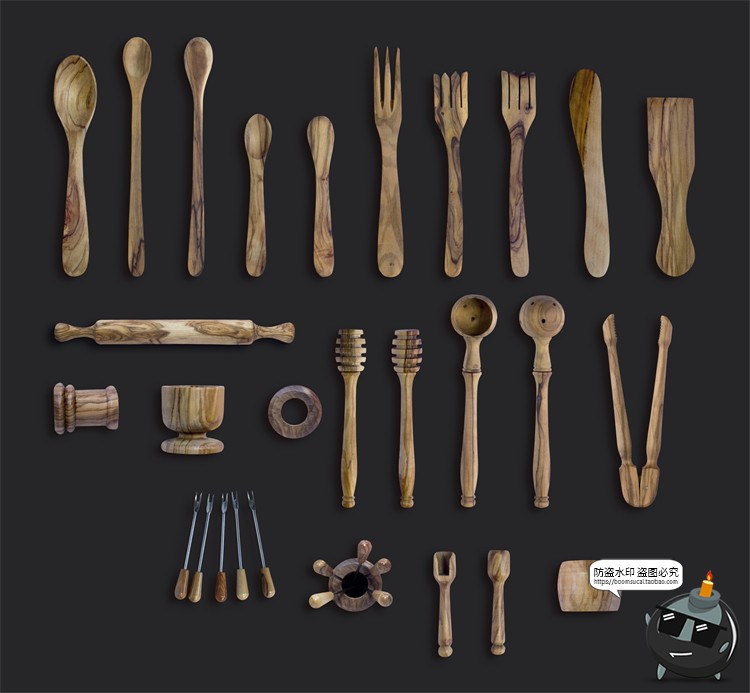 图片[4]-木制餐具厨具植物食物蔬菜锅碗刀叉场景PSD模板装饰元素PS素材-设计猿