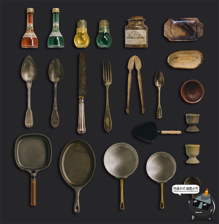 图片[6]-木制餐具厨具植物食物蔬菜锅碗刀叉场景PSD模板装饰元素PS素材-设计猿
