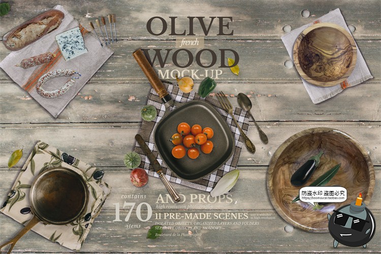 图片[10]-木制餐具厨具植物食物蔬菜锅碗刀叉场景PSD模板装饰元素PS素材-设计猿