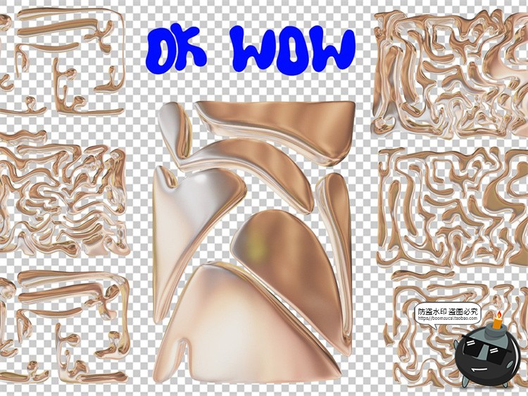 图片[2]-复古卡通趣味金属镀铬摇晃气泡液态风乳胶状英文装饰字体PNG素材-设计猿