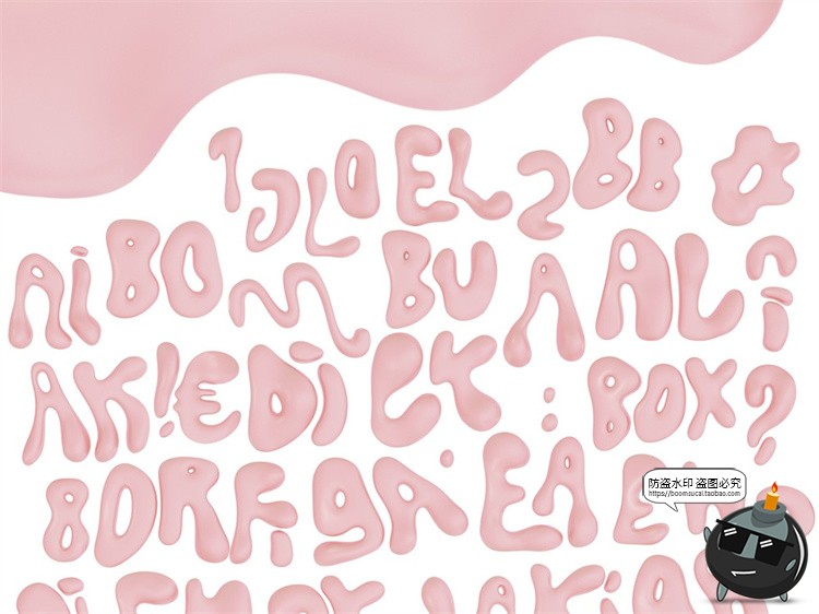 图片[3]-复古卡通趣味金属镀铬摇晃气泡液态风乳胶状英文装饰字体PNG素材-设计猿