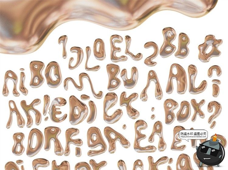 图片[4]-复古卡通趣味金属镀铬摇晃气泡液态风乳胶状英文装饰字体PNG素材-设计猿