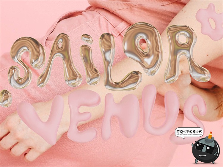 图片[6]-复古卡通趣味金属镀铬摇晃气泡液态风乳胶状英文装饰字体PNG素材-设计猿