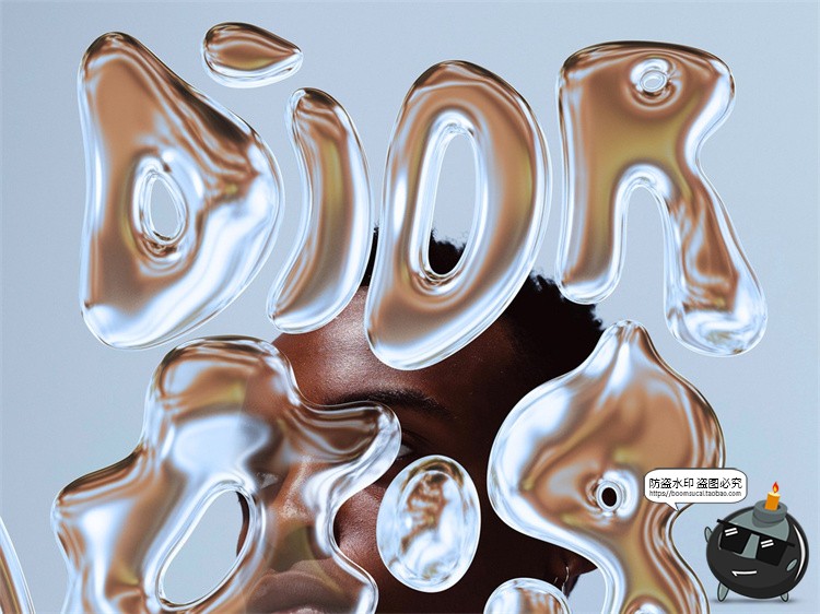 图片[8]-复古卡通趣味金属镀铬摇晃气泡液态风乳胶状英文装饰字体PNG素材-设计猿