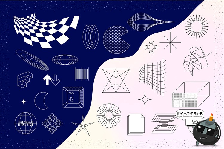 图片[2]-Y2K酸性扭曲艺术潮流复古抽象几何图形插画图案PNG免抠AI矢量素材-设计猿