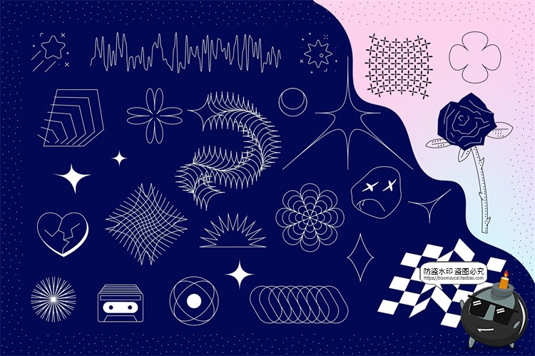 图片[4]-Y2K酸性扭曲艺术潮流复古抽象几何图形插画图案PNG免抠AI矢量素材-设计猿