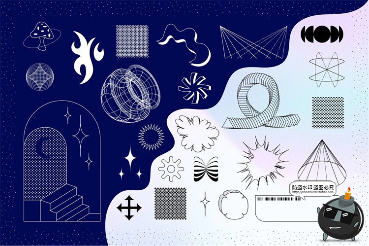 图片[5]-Y2K酸性扭曲艺术潮流复古抽象几何图形插画图案PNG免抠AI矢量素材-设计猿