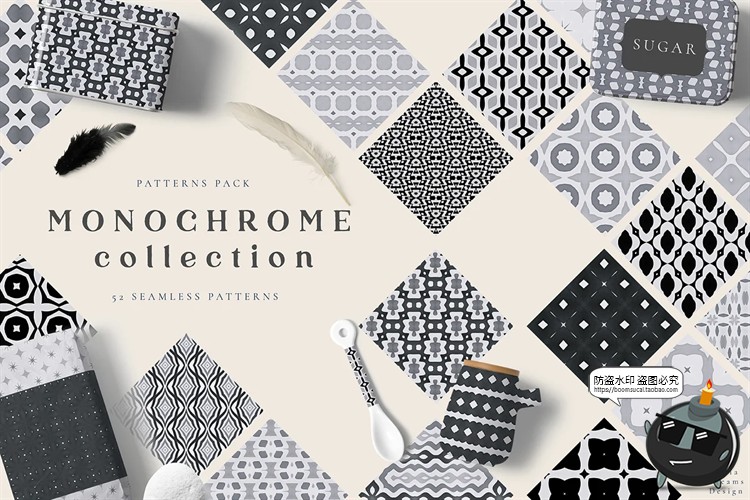 单色几何图形花纹重复图案黑白无缝图案底纹平铺纹理JPG图片素材-设计猿