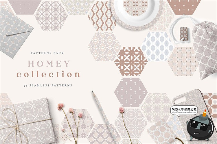 图片[1]-温馨清新暖色风格无缝拼接图案背景图片壁纸包装印花JPG图片素材-设计猿