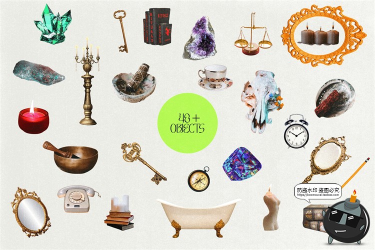 图片[3]-奇幻大自然拼贴剪贴画复古动物食物行星建筑元素PNG免抠图PS素材-设计猿